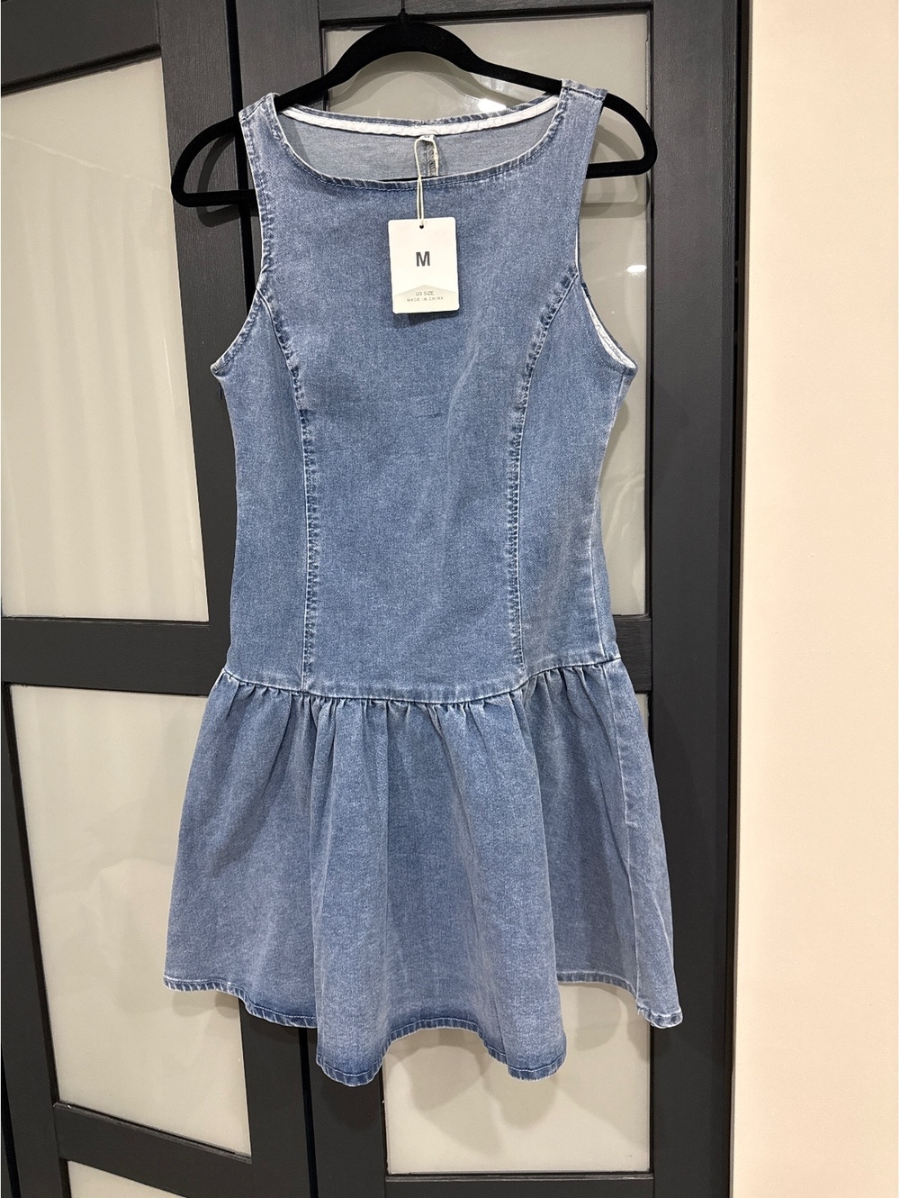 Light-wash denim drop waist dress